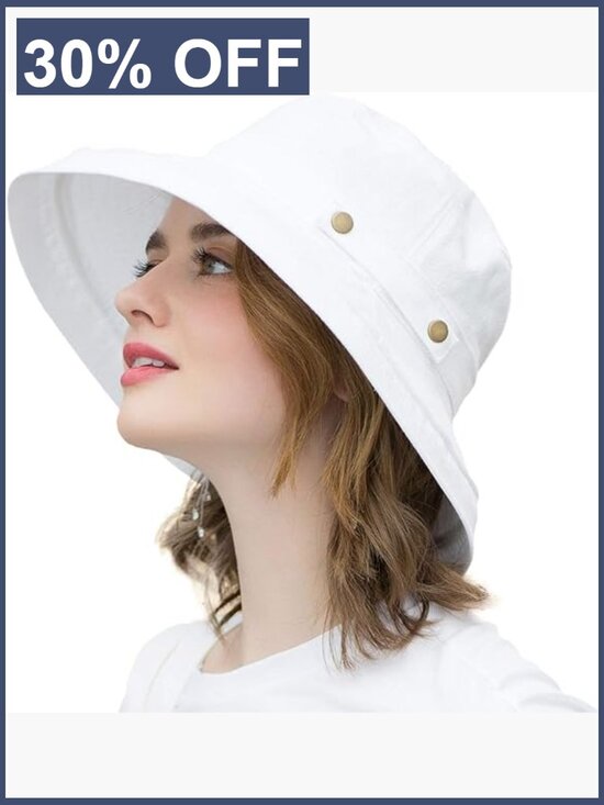 Womens UPF50+ Cotton Wide Brim Sun Hat Packable Beach Travel Bucket Cap main image 7
